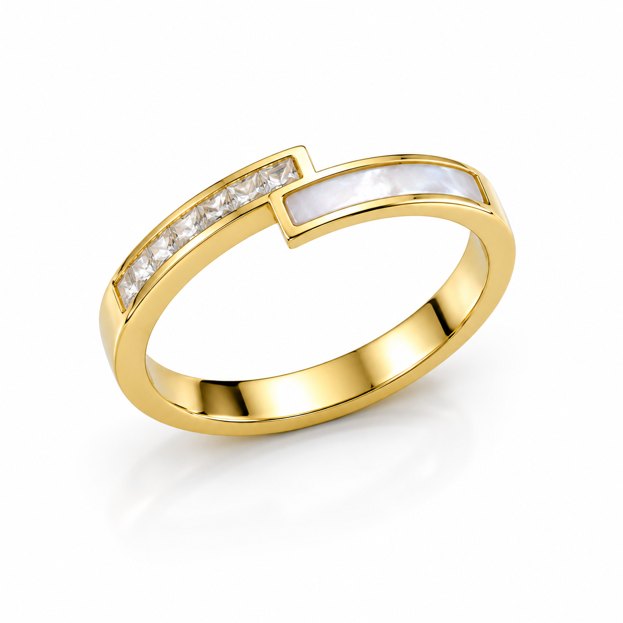 Ambrosia I Gold Plated Celestia Zircon & Shell Ring