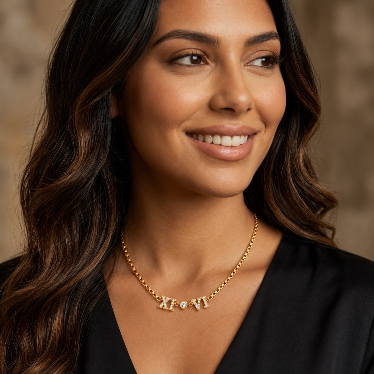 Fabia | Gold Plated Zircon Roman Numeral Necklace