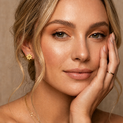 Tiana | Gold Plated Petal Flower Stud Earrings