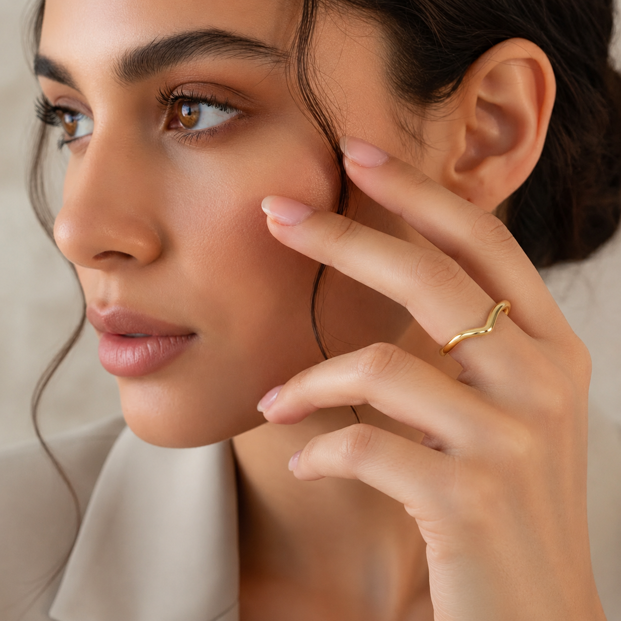 Noa | Wishbone Gold Plated Sleek Ring