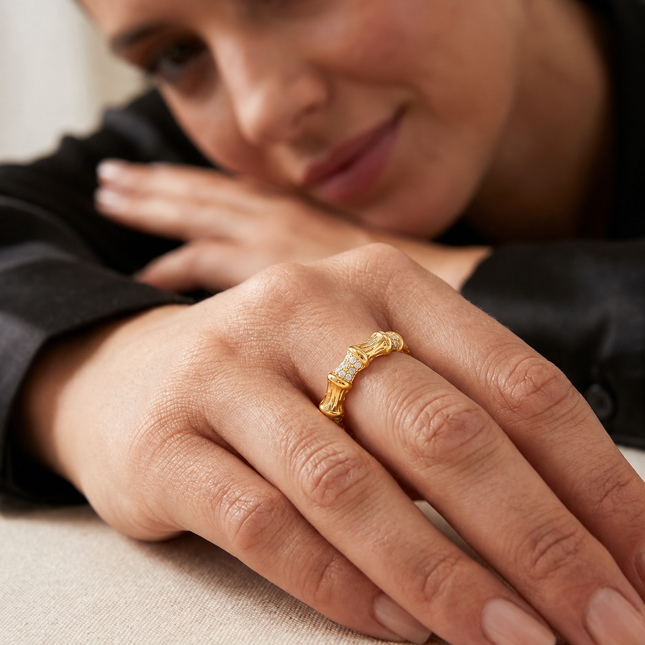 Selestia | Gold Plated Bamboo Éclat Ring