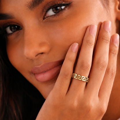 Helios | Luxe Gold-Plated Greek Key Ring