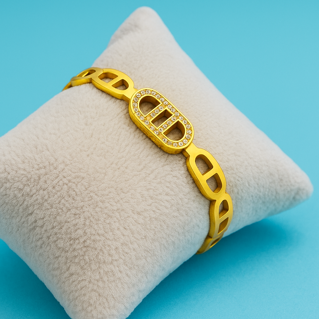 Mida | Gold Plated Circular Zircon Cuff Bracelet Bangle