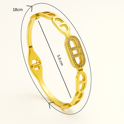 Mida | Gold Plated Circular Zircon Cuff Bracelet Bangle