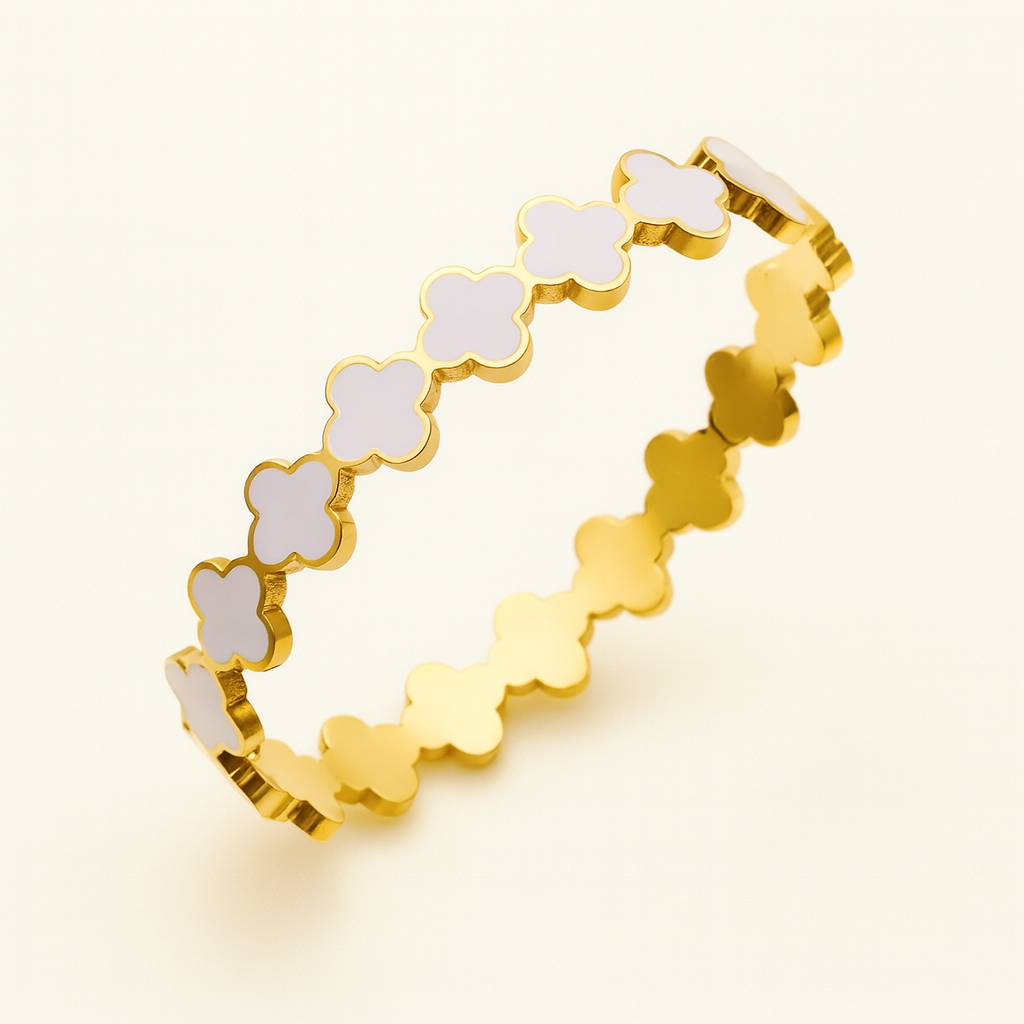 Aida | Gold Plated Shell Filled Clover Bracelet Bangle