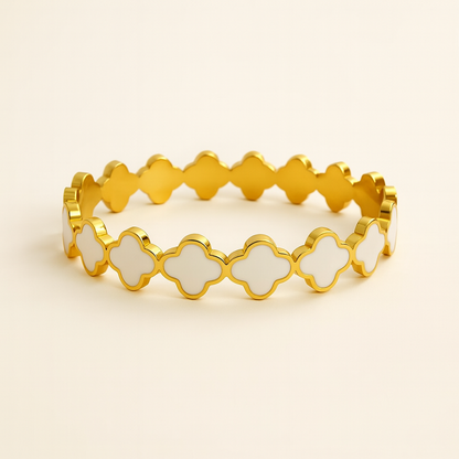 Aida | Gold Plated Shell Filled Clover Bracelet Bangle