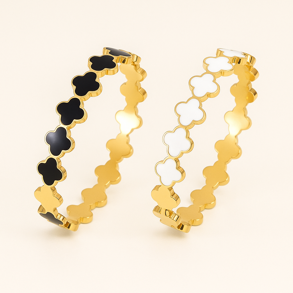Aida | Gold Plated Shell Filled Clover Bracelet Bangle