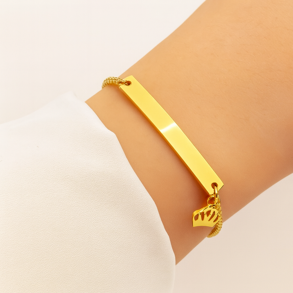 Camilia | Gold Plated Crown Charm Curved Strip Adjustable Bracelet