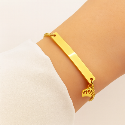 Camilia | Gold Plated Crown Charm Curved Strip Adjustable Bracelet