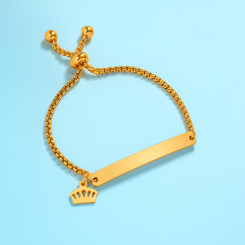 Camilia | Gold Plated Crown Charm Curved Strip Adjustable Bracelet