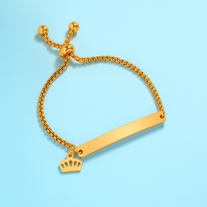 Camilia | Gold Plated Crown Charm Curved Strip Adjustable Bracelet