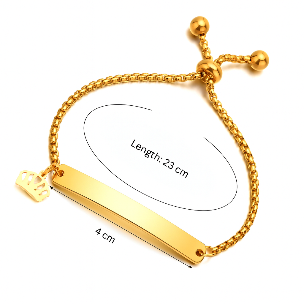Camilia | Gold Plated Crown Charm Curved Strip Adjustable Bracelet