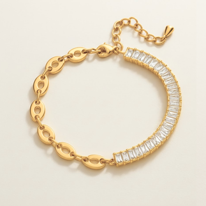 Giselle | Gold Plated Coffee Bean Link Bracelet with Zircons