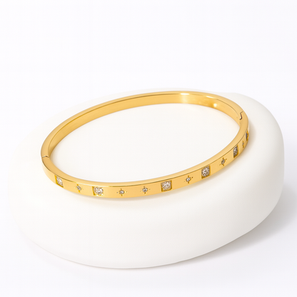 Helena | Gold Plated Cuff Bangle Bracelet with Star Shaped Zircons