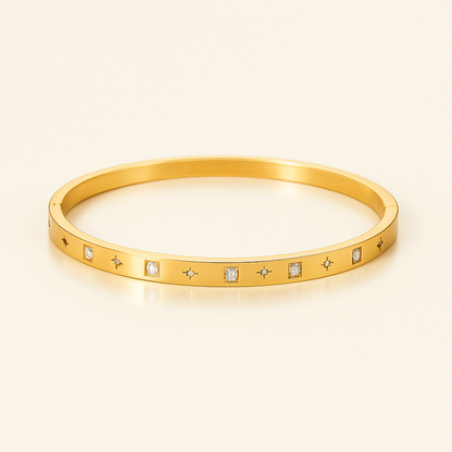 Helena | Gold Plated Cuff Bangle Bracelet with Star Shaped Zircons