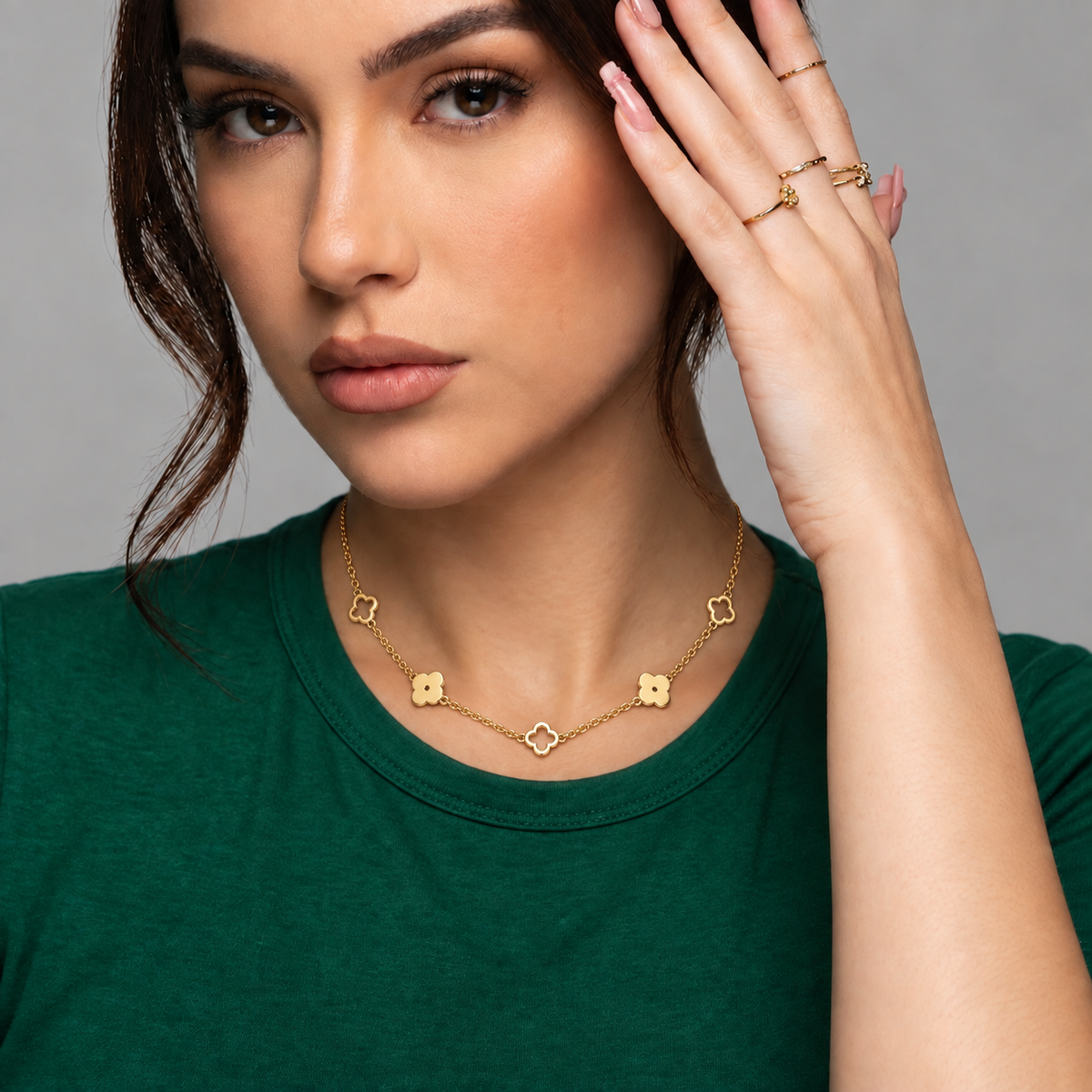 Kelsie | Gold Plated Four-Leaf Clover Pendant Necklace