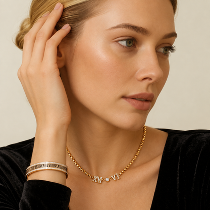 Fabia | Gold Plated Zircon Roman Numeral Necklace
