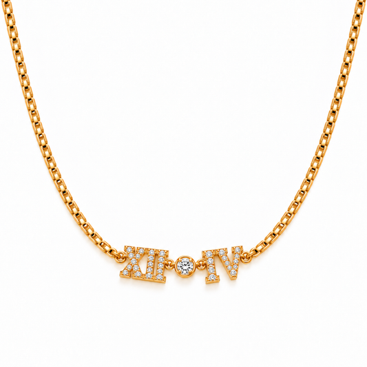 Fabia | Gold Plated Zircon Roman Numeral Necklace