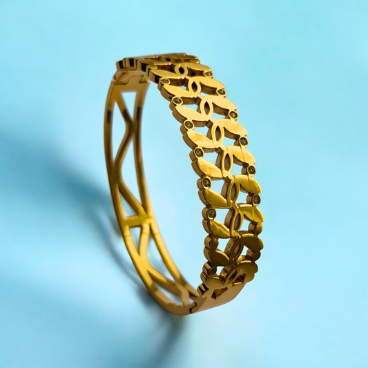 Arielle | Gold-Plated Chunky Hollow Cuff Bangle Bracelet