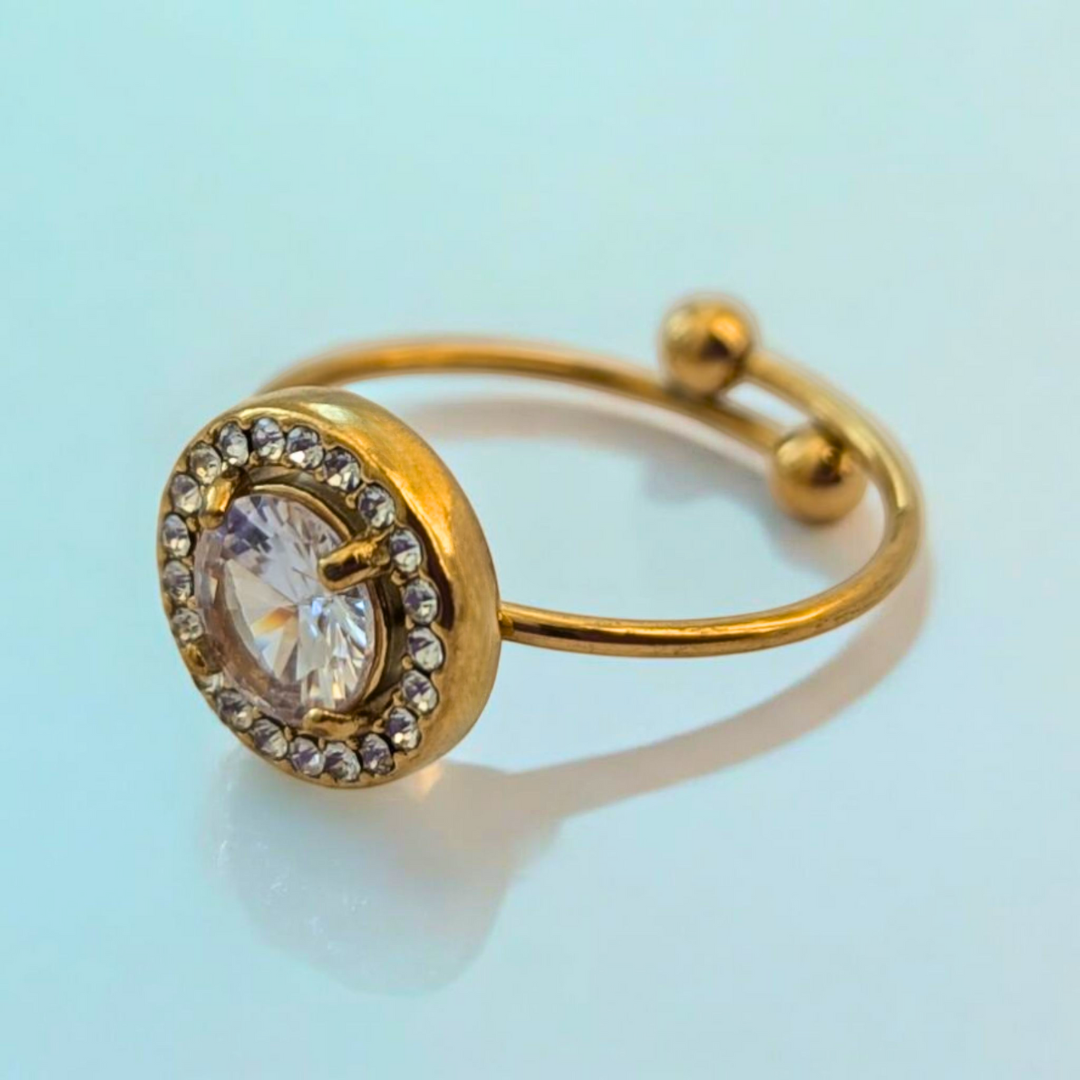 Meritt | Gold Plated Circular Solitaire Faceted Zircon Resizable Ring