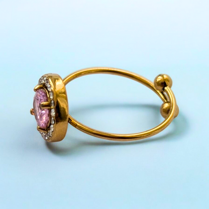 Meritt | Gold Plated Circular Solitaire Faceted Zircon Resizable Ring