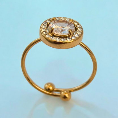 Meritt | Gold Plated Circular Solitaire Faceted Zircon Resizable Ring