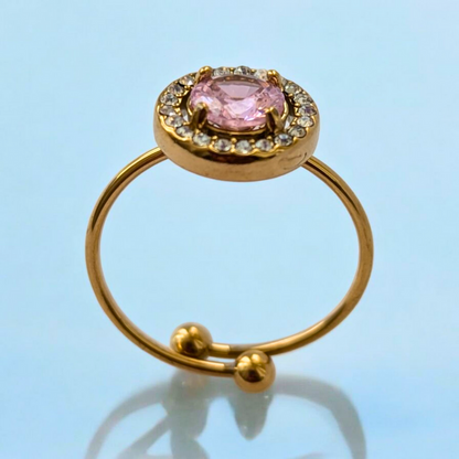 Meritt | Gold Plated Circular Solitaire Faceted Zircon Resizable Ring