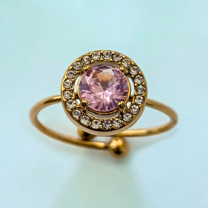 Meritt | Gold Plated Circular Solitaire Faceted Zircon Resizable Ring