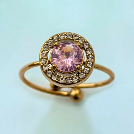 Meritt | Gold Plated Circular Solitaire Faceted Zircon Resizable Ring