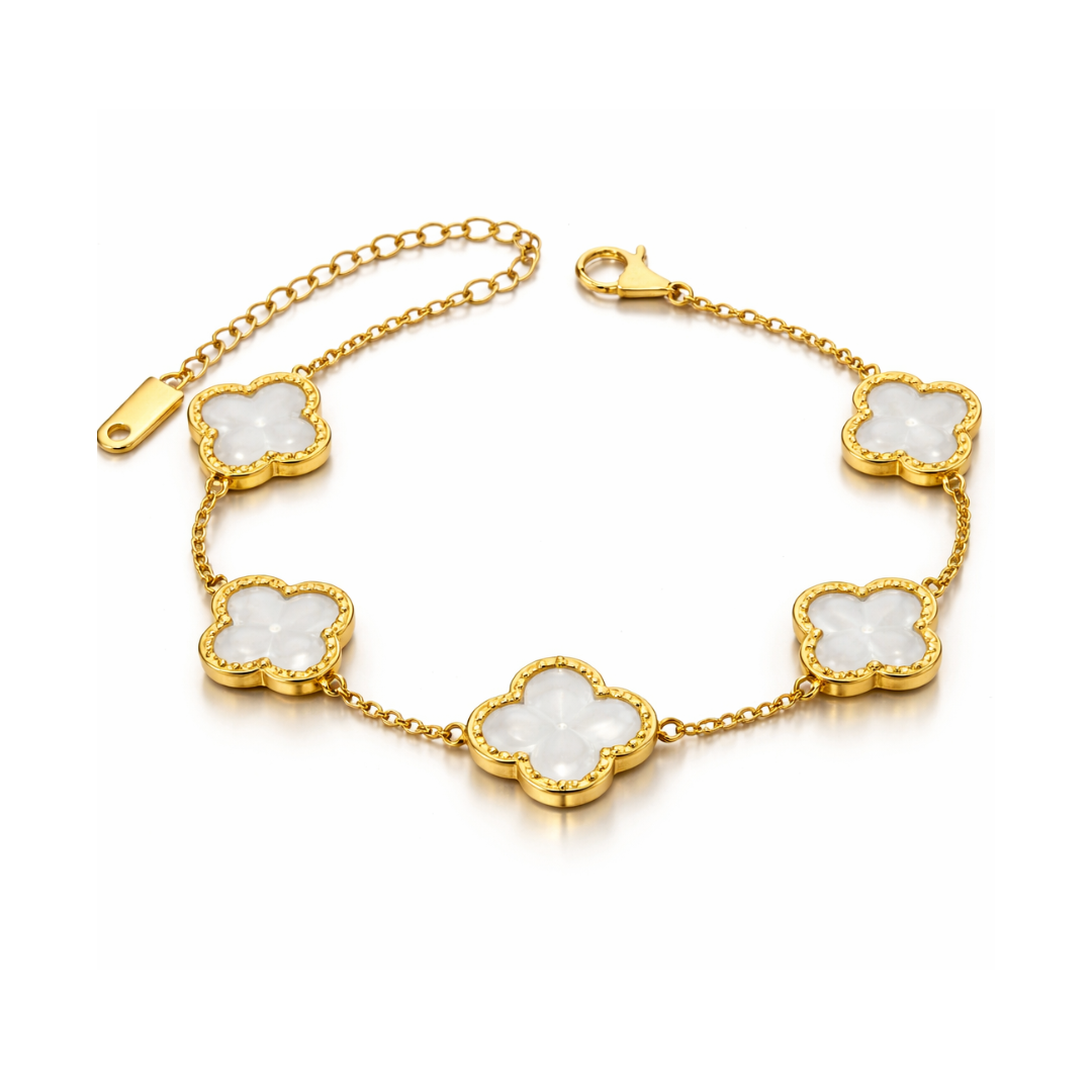 Clover Set - Gold Plated Four-Leaf Clover Necklace, Earrings and Bracelet