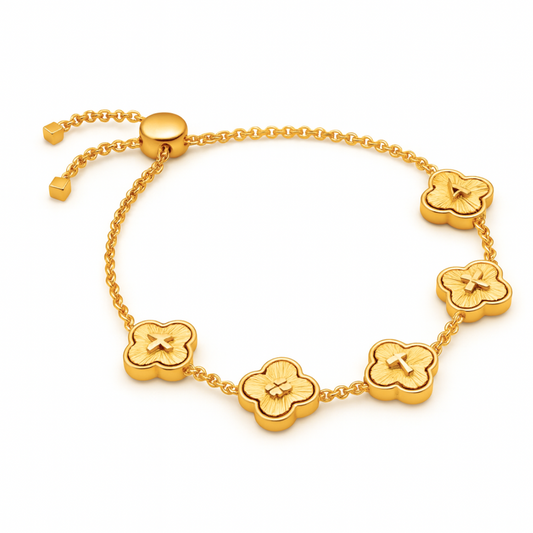 Emilia Gold Clover Bracelet - Personalised Clover Name Bracelet, 18K Gold Plated Waterproof Clover Jewellery