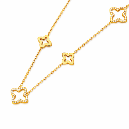 Angelina | Gold Plated Four-Leaf Hollow Clover Necklace