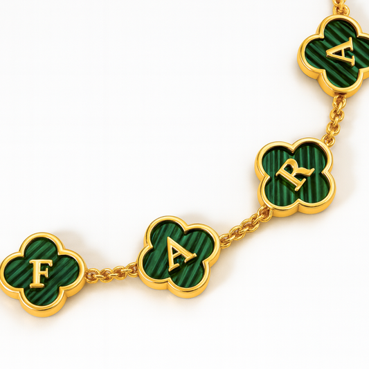 Farah Clover Necklace - Personalised Clover Name Necklace, 18K Gold Plated Four-Leaf Pendant Waterproof