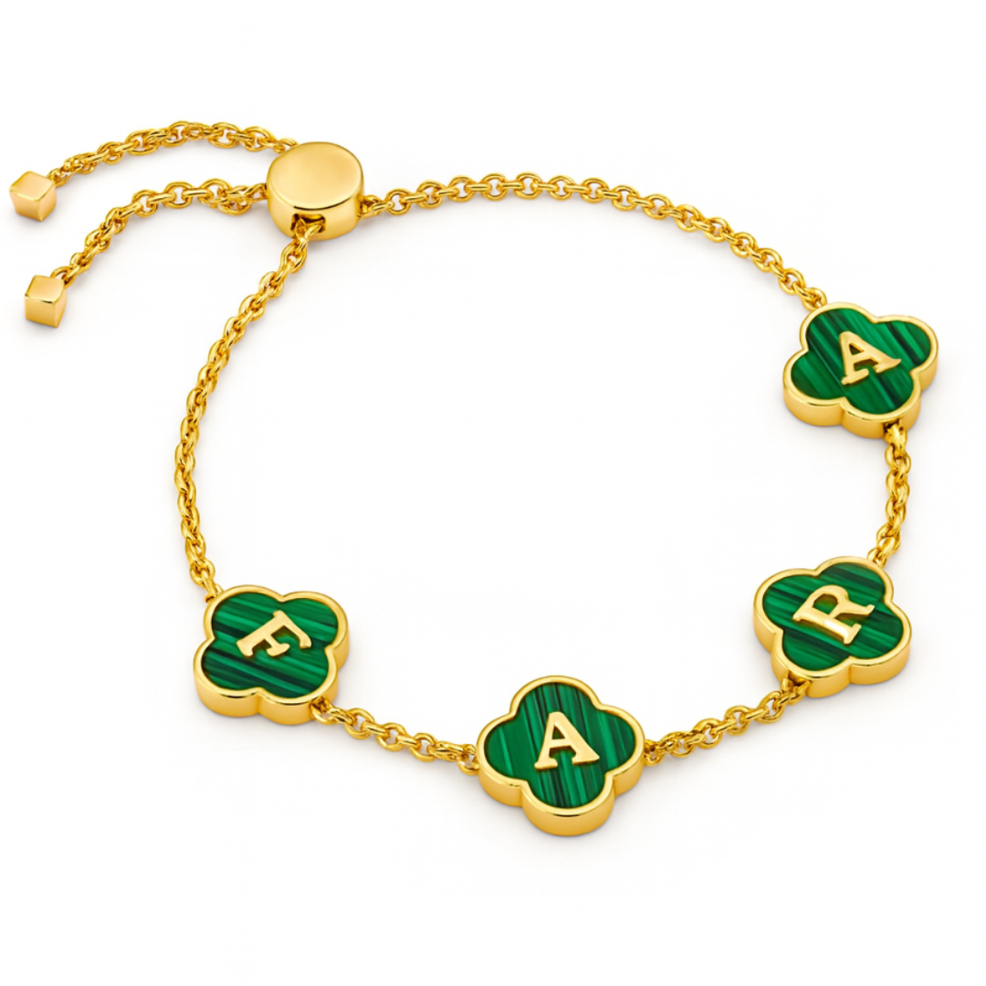 Tyler Clover Bracelet - Personalised Clover Name Bracelet, 18K Gold Plated Waterproof Clover Jewellery