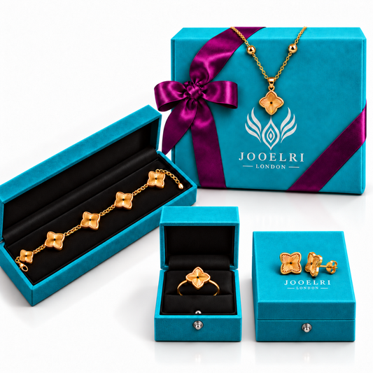 Gifting Set - Gold Plated Textured Four-Leaf Clover