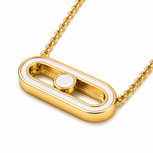 Sandra | Gold Plated Sliding Ball Uno Geometric Necklace