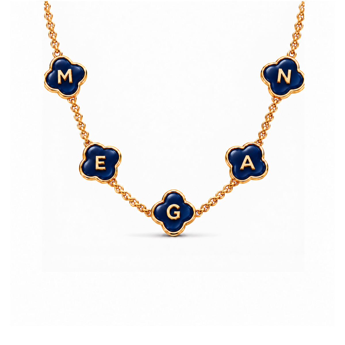 Rhea | Personalised Blue Clover Name Necklace