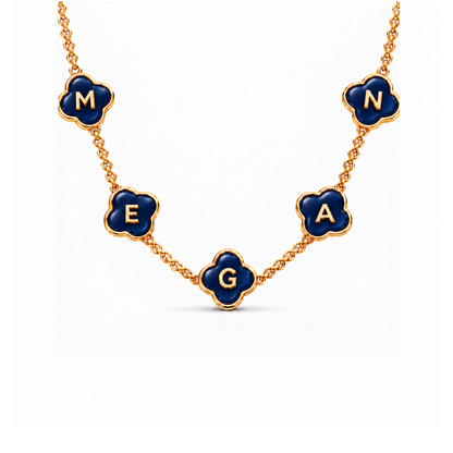 Rhea | Personalised Blue Clover Name Necklace
