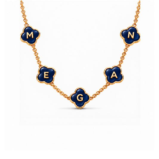 Rhea | Personalised Blue Clover Name Necklace