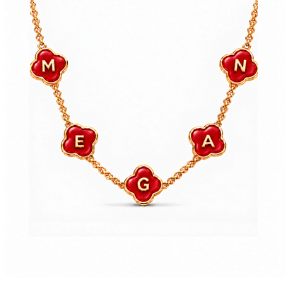 Avril | Personalised Red Clover Name Necklace