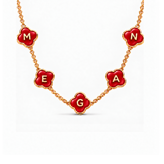 Avril | Personalised Red Clover Name Necklace