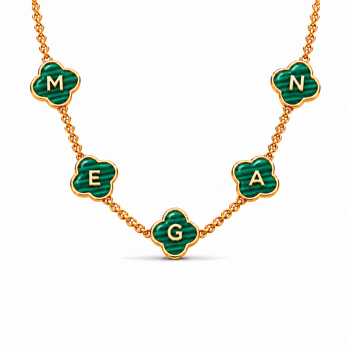 Farah | Gold Plated Personalised Green Clover Name Necklace