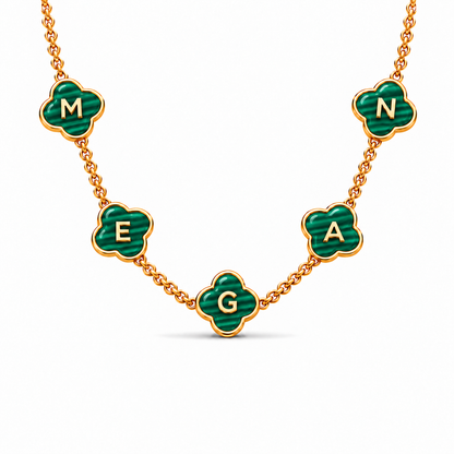 Farah | Gold Plated Personalised Green Clover Name Necklace