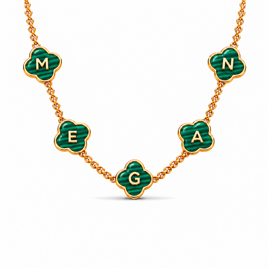 Farah | Gold Plated Personalised Green Clover Name Necklace