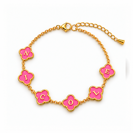 Kasparina | Gold Plated Personalised Pink Clover Bracelet