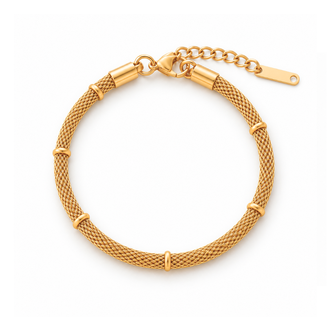 Victoria | Gold Plated Bamboo Mesh Bracelet