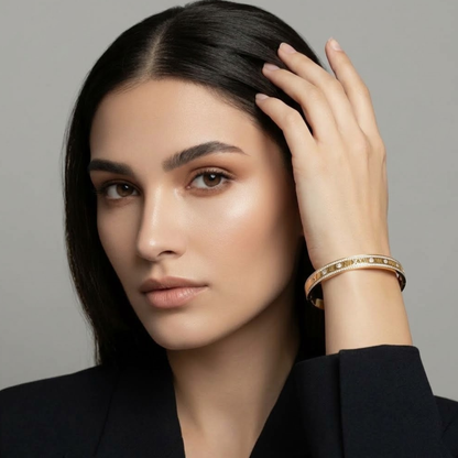 Lucia | Gold Plated Pave Roman Numeral Bangle