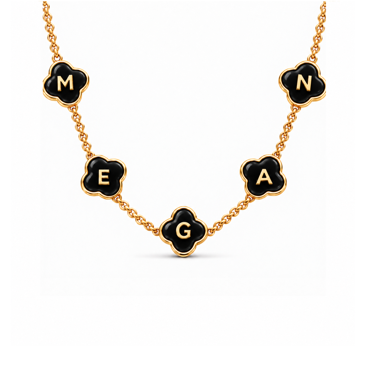Tyra | Personalised Onyx Clover Name Necklace