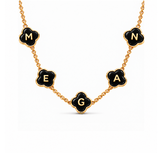 Tyra | Personalised Onyx Clover Name Necklace
