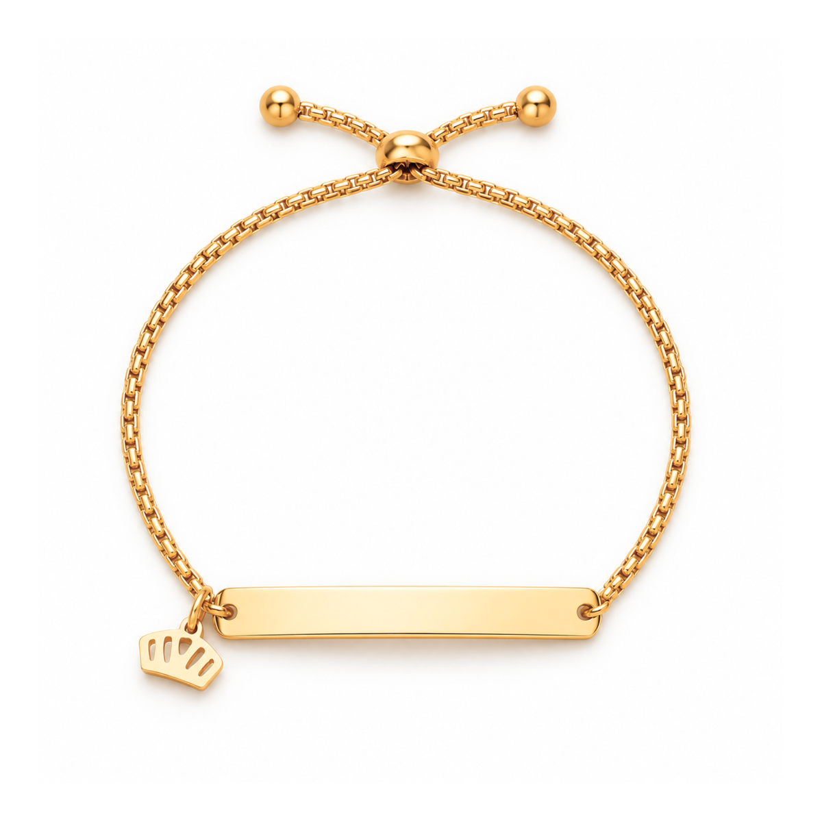 Camilia | Gold Plated Crown Charm Curved Strip Adjustable Bracelet
